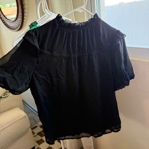 LOFT Black Ruffled Blouse